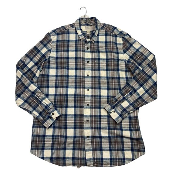 L.L. Bean Flannel Shirt Mens Size XL-Tall Blue Plaid Long Sleeve Traditional Fit - Picture 1 of 8